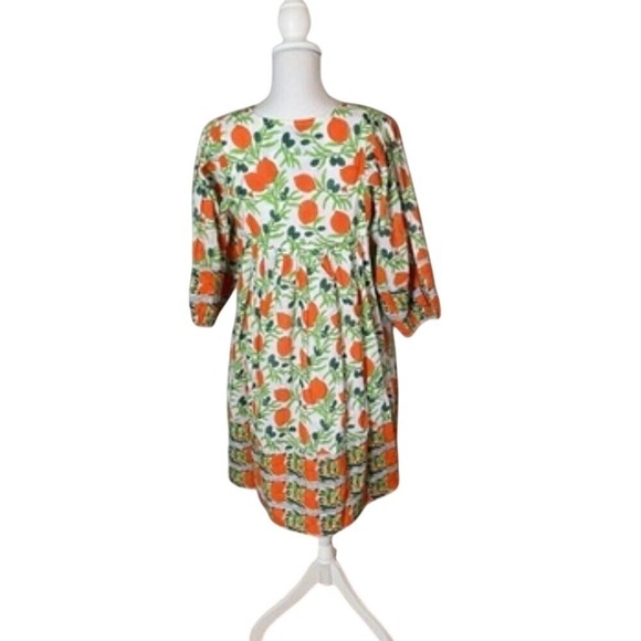 Islapayal Block Print Mini Dress Citrus Floral Boho Tunic Style NWT Size XS - Picture 2 of 5